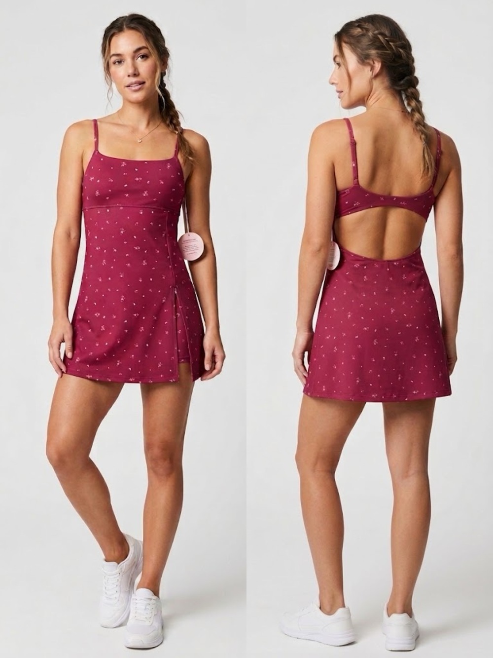 NWT Posie Active Burgundy Floral Exercise Dress with Slit - Size Small